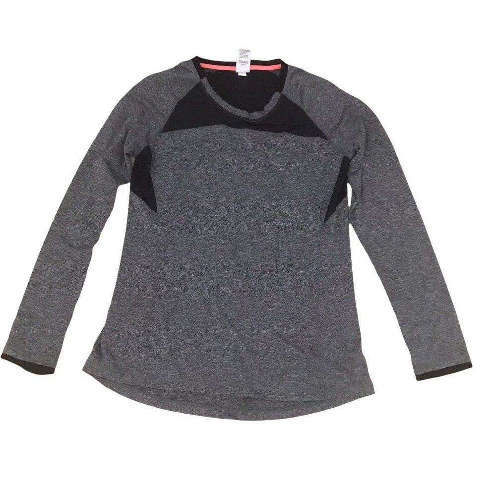 Champion Woman’s Gray Long Sleeve Spellout Logo T Shirt Size Medium